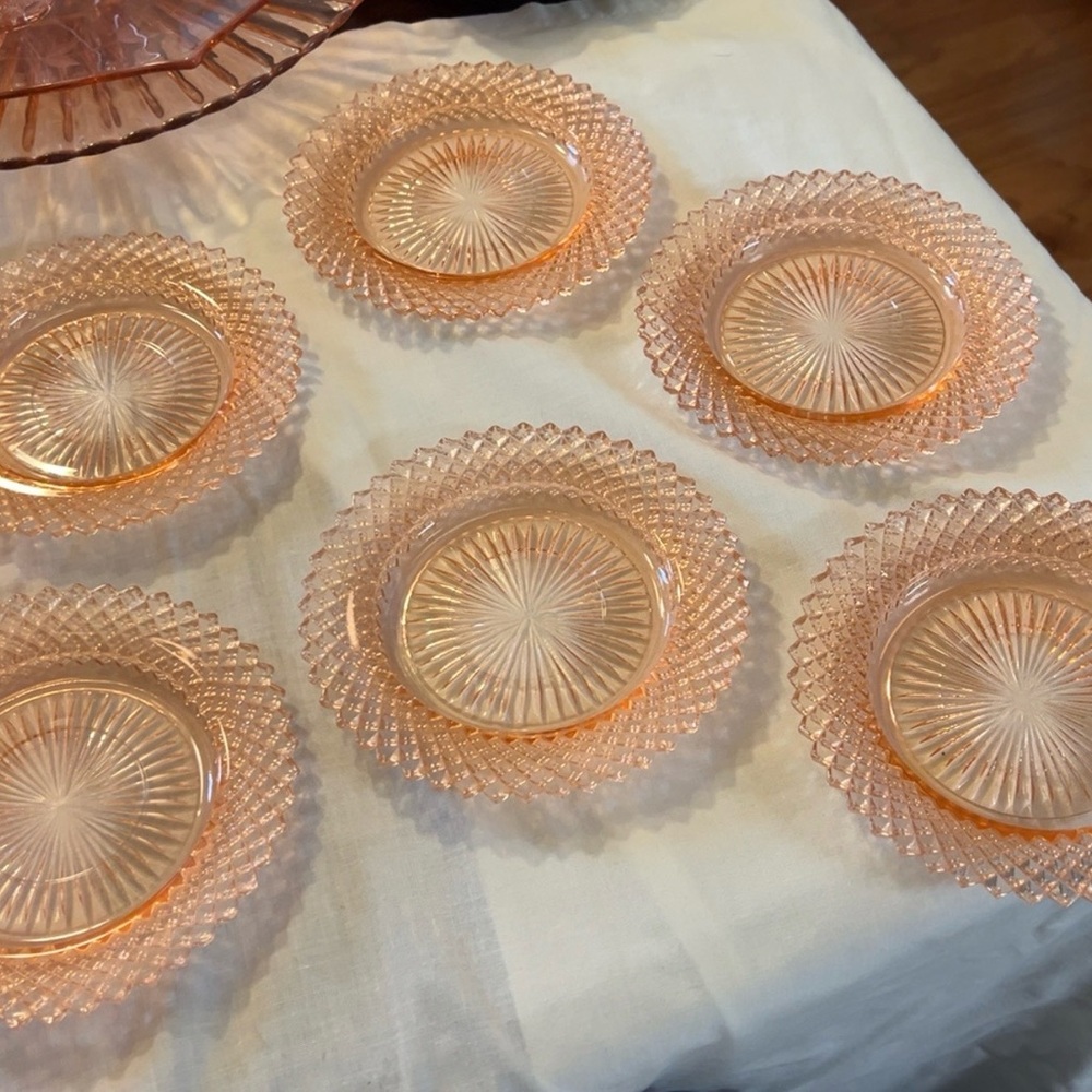 6 Vintage Pink Depression Anchor Hocking Miss America Glass Round Dishes